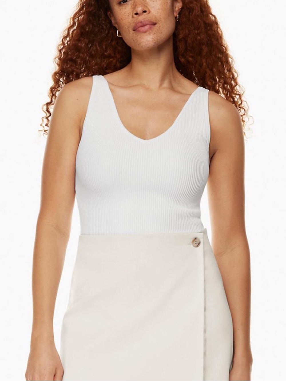 White Sculpt Knit V-Neck Tank / Shirt by Babaton / Artizia. Size L.